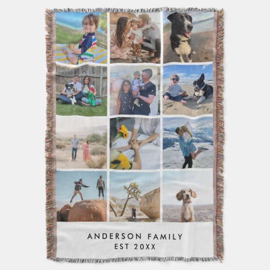 Custom Family Foto Blanket 12 Foto Woven Throw Decke (Vorderseite Vertikal)
