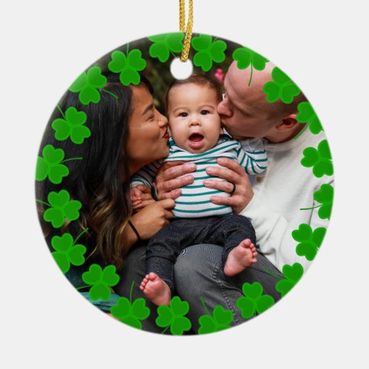 Custom Family Foto Clover St Patrick's Day Keramik Ornament (Vorne)