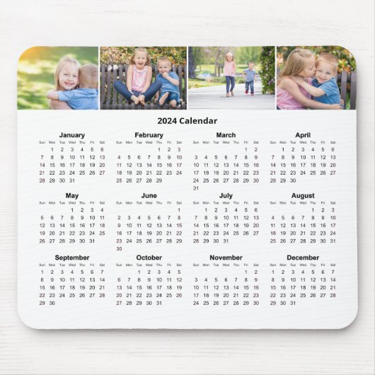 Custom Family Foto Collage 2024 Monatlicher Kalend Mousepad (Vorne)