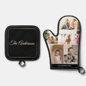 Custom Family Foto Collage Black Ofenhandschuh & Topflappen-Set (Vorderseite)