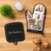 Custom Family Foto Collage Black Ofenhandschuh & Topflappen-Set (Oben Unten)