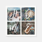 Custom Family Foto Collage Brush Script-ZUHAUSE Serviette (Vorderseite)