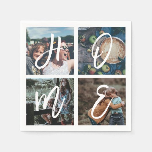 Custom Family Foto Collage Brush Script-ZUHAUSE Serviette (Vorderseite)