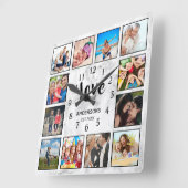 Custom Family Foto Collage Liebe Eleganter Marmor Quadratische Wanduhr (Winkel)