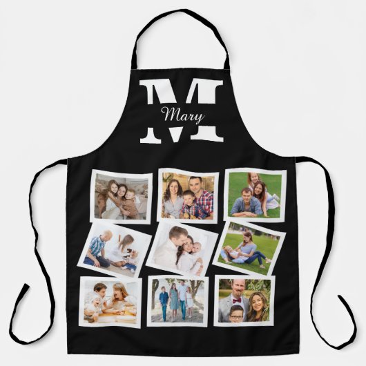 Custom Family Foto Collage mit Namen und Monogramm Schürze (Vorderseite)