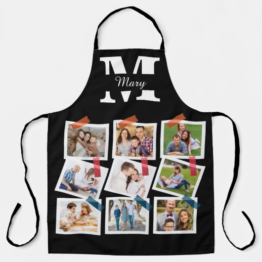 Custom Family Foto Collage mit Namen und Monogramm Schürze (Vorderseite)