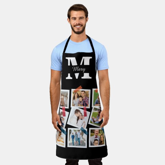 Custom Family Foto Collage mit Namen und Monogramm Schürze (Getragen)