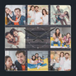 Custom Family Foto Collage Moderne Dunkle Holzschi Quadratische Wanduhr<br><div class="desc">Custom Family 8 - Foto Collage auf einem modernen eleganten dunklen Holzhintergrund (bedruckt). Großes personalisiertes Geschenk zum Vatertag,  Muttertag,  oder als Geschenk für Großmütter und Großvater zum Geburtstag oder Familienurlaub. Aktualisieren Sie mit Ihren Lieblings-8 Fotos und das wird ein Sake,  den sie sicherlich schätzen werden.</div>