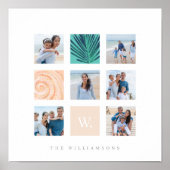 Custom Family Foto Collage Monogram Beach Theme Poster (Vorne)