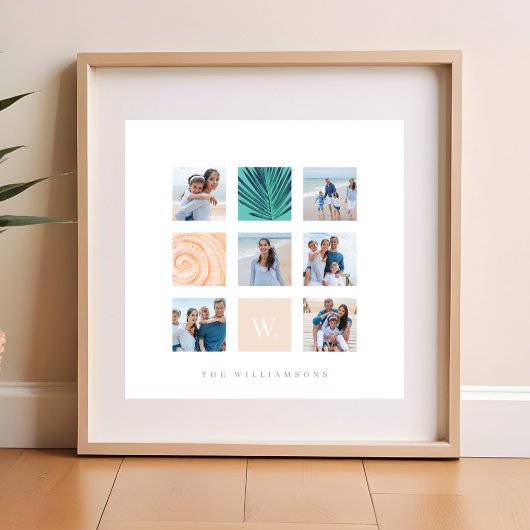 Custom Family Foto Collage Monogram Beach Theme Poster