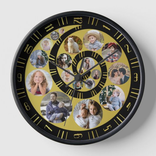 Custom Family Foto Collage Nautilus Gold Spiral Uhr (Vorderseite)