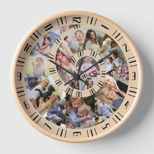 Custom Family Foto Collage Nautilus Spiral Beige Uhr (Vorderseite)