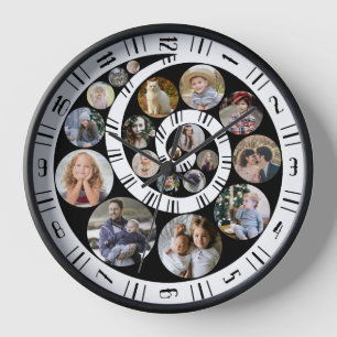 Custom Family Foto Collage Nautilus Spiral Circle Uhr