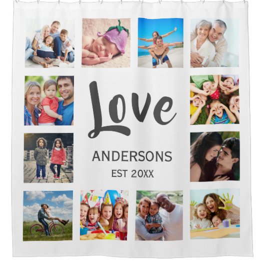 Custom Family Foto Collage Personalized White Duschvorhang (Vorderseite)