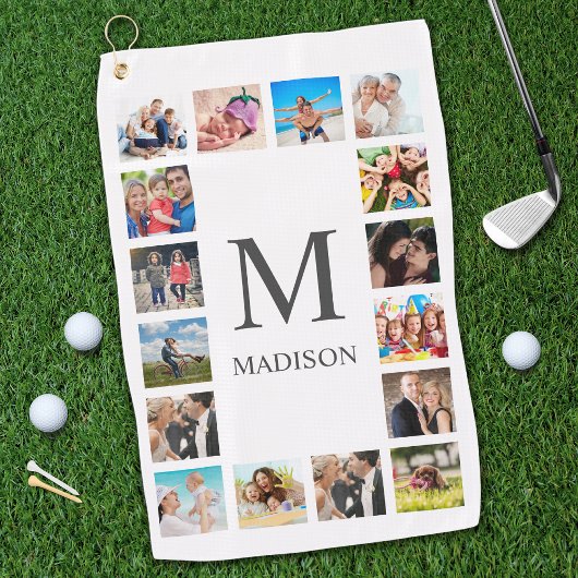 Custom Family Foto Collage Personalized White Golfhandtuch