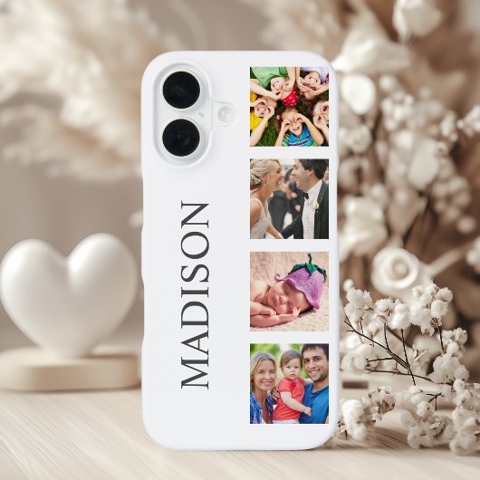 Custom Family Foto Collage Personalized White iPhone 16 Hülle