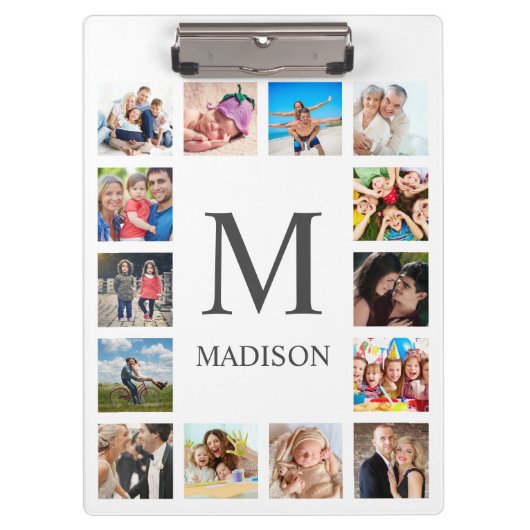 Custom Family Foto Collage Personalized White Klemmbrett (Vorderseite)