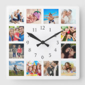 Custom Family Foto Collage Personalized White Quadratische Wanduhr (Vorderseite)