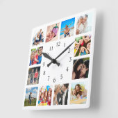Custom Family Foto Collage Personalized White Quadratische Wanduhr (Winkel)