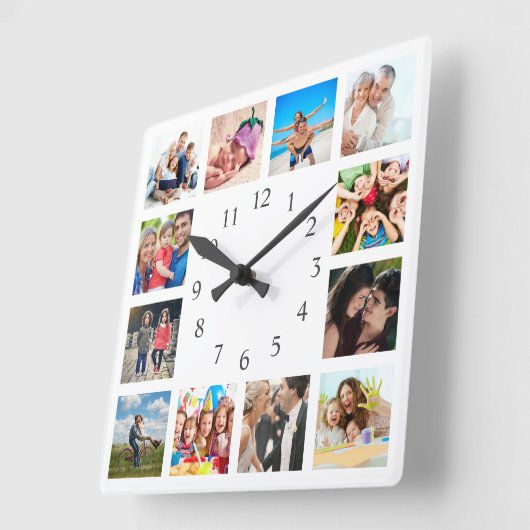 Custom Family Foto Collage Personalized White Quadratische Wanduhr (Winkel)