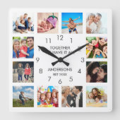 Custom Family Foto Collage Personalized White Quadratische Wanduhr (Vorderseite)