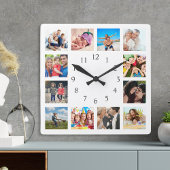 Custom Family Foto Collage Personalized White Quadratische Wanduhr