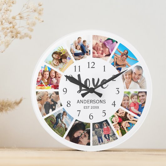 Custom Family Foto Collage Personalized White Runde Wanduhr