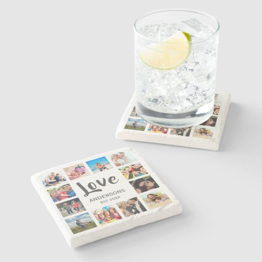 Custom Family Foto Collage Personalized White Steinuntersetzer (Seitenansicht)