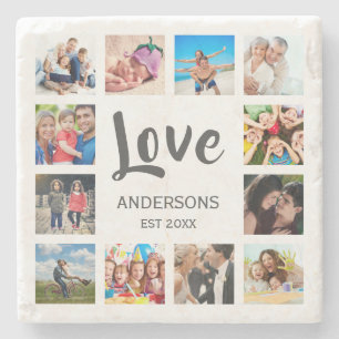 Custom Family Foto Collage Personalized White Steinuntersetzer