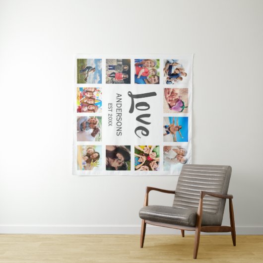Custom Family Foto Collage Personalized White Wandteppich (Beispiel (Horizontal))