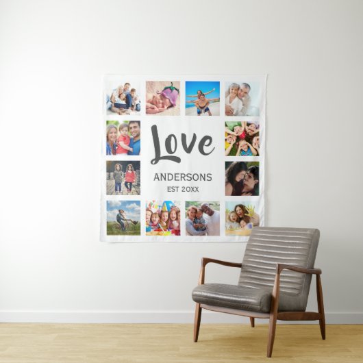 Custom Family Foto Collage Personalized White Wandteppich (Beispiel)