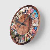 Custom Family Foto Collage reclased Holz Runde Wanduhr (Winkel)