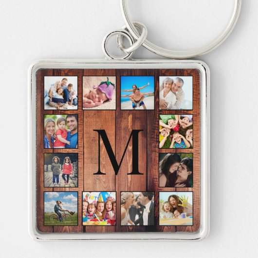 Custom Family Foto Collage reclased Holz Schlüsselanhänger (Vorne)