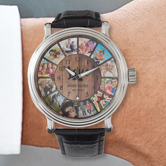 Custom Family Foto Collage reclased Wood Armbanduhr (Von Creator hochgeladen)