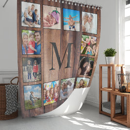 Custom Family Foto Collage reclased Wood Duschvorhang