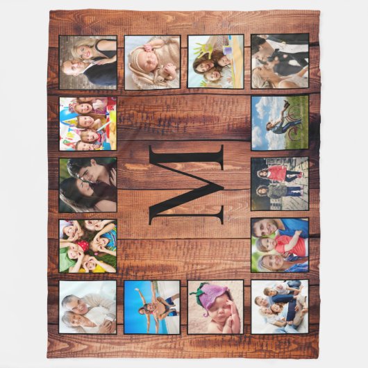 Custom Family Foto Collage reclased Wood Fleecedecke (Vorderseite)