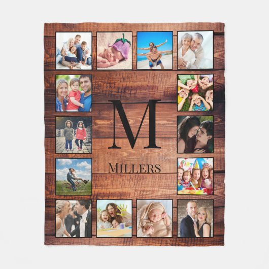 Custom Family Foto Collage reclased Wood Fleecedecke (Vorderseite)