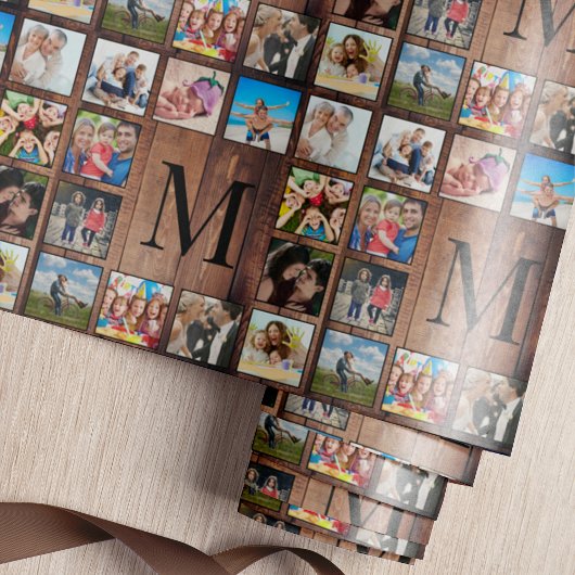 Custom Family Foto Collage reclased Wood Geschenkpapier