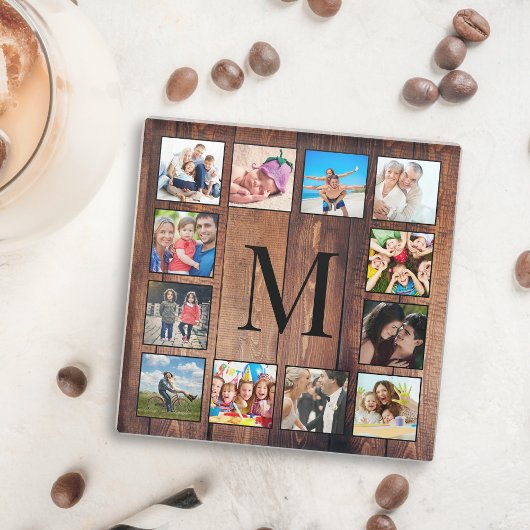 Custom Family Foto Collage reclased Wood Glasuntersetzer