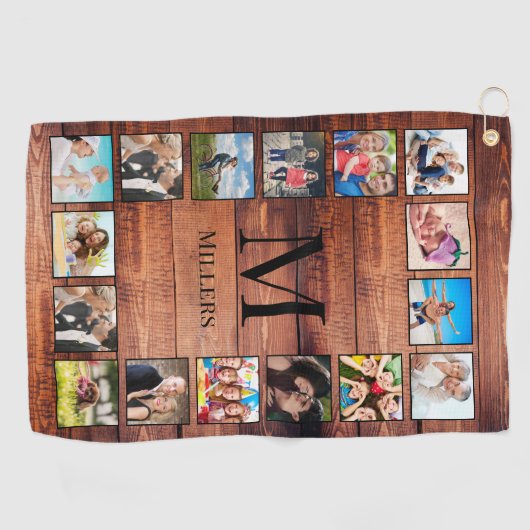 Custom Family Foto Collage reclased Wood Golfhandtuch (Horizontal)