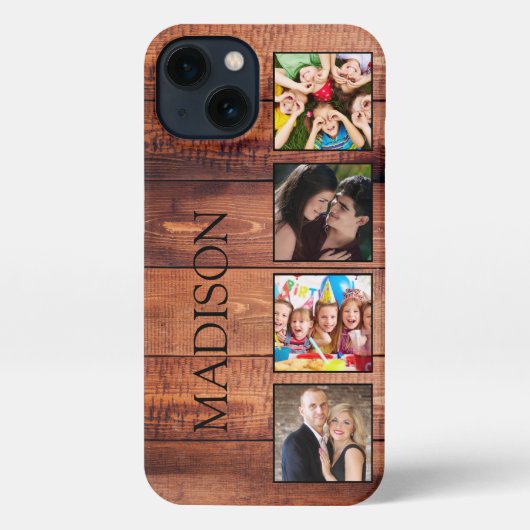Custom Family Foto Collage reclased Wood iPhone Hülle (Rückseite)