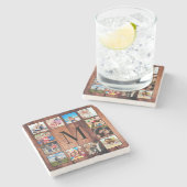 Custom Family Foto Collage reclased Wood Steinuntersetzer (Seitenansicht)