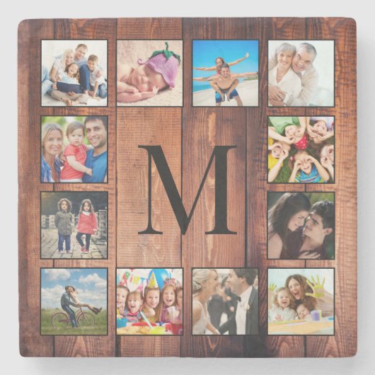 Custom Family Foto Collage reclased Wood Steinuntersetzer (Vorderseite)
