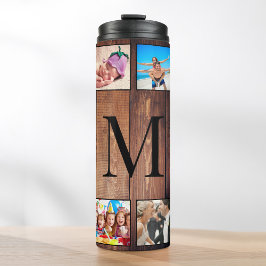 Custom Family Foto Collage reclased Wood Thermosbecher