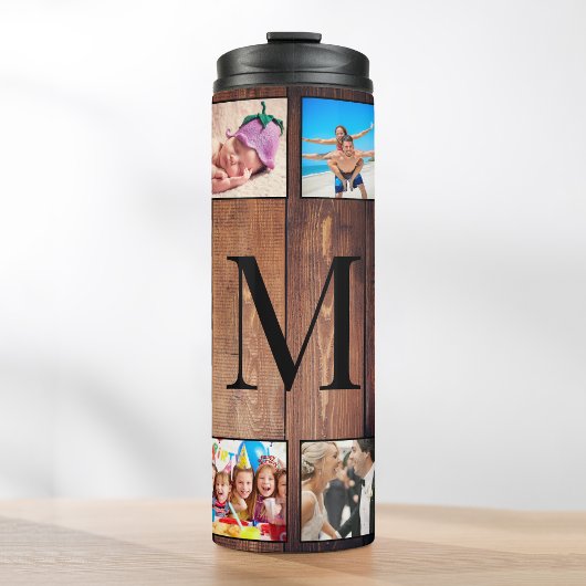 Custom Family Foto Collage reclased Wood Thermosbecher