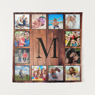 Custom Family Foto Collage reclased Wood Wandteppich