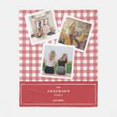 Custom Family Foto Collage Red Gingham Fleecedecke (Vorderseite)