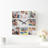 Custom Family Foto Collage Rustikales modernes Hol Quadratische Wanduhr (Zuhause)