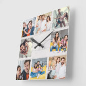 Custom Family Foto Collage Rustikales modernes Hol Quadratische Wanduhr (Winkel)