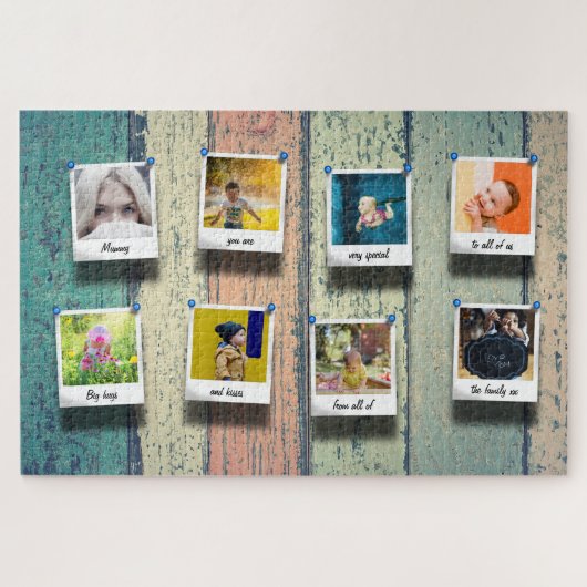Custom Family Foto Collage Vintag rustikales Holz Puzzle (Horizontal)